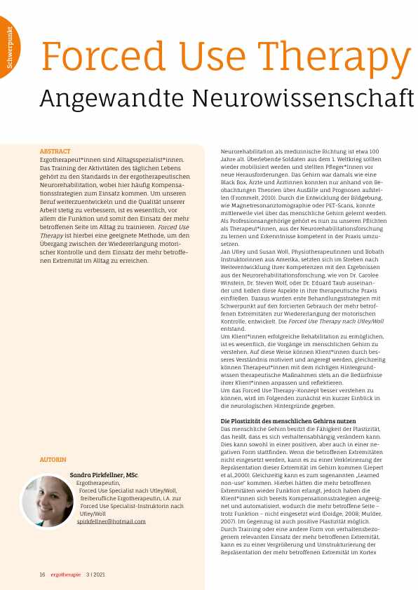 Forced Use Therapie nach Utley/Woll